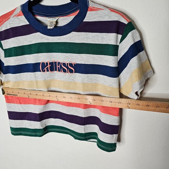 Guess Originals 1981 Gray Multi-Color Stripe Short Sleeve Crop Guess Logo SP - Picture 7 of 9